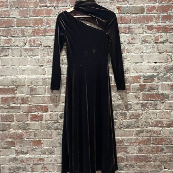 Rene Ruiz Velvet Midi Dress in Brown Size 2 - Picture 7 of 10